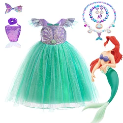 Little Mermaid Sets Cosplay Party Dress For Girl Kids Ariel Princess Gown Girls Beading Sequin Shining Dresses Children Costumes