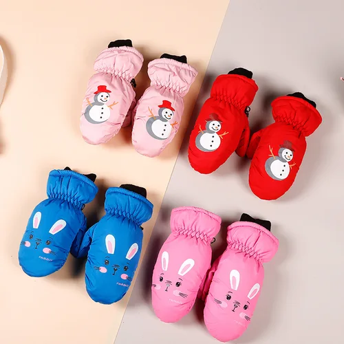 어린이 겨울 스키 장갑, 귀여운 만화 따뜻한 장갑, 미끄럼 방지 방풍 방수 야외 스포츠 장갑, 남아 여아 2-5 