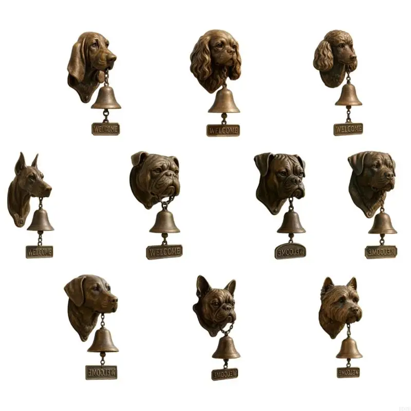 Hundekopf-Harz-Statue, Türklingel mit Willkommensschild, Bauernhäuser, Eingangsbereich, Wandbehang, Glocken, Ornament, einfache – Detail 1