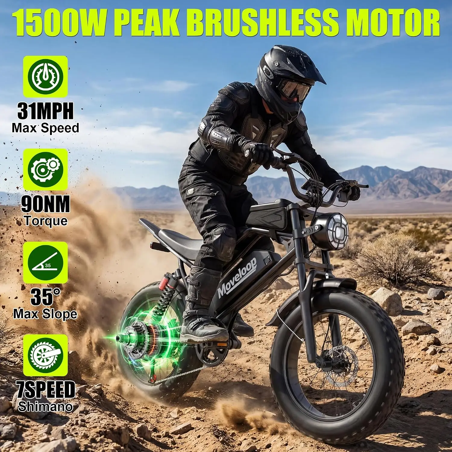 48V 20AH 1500W Peak Brushless Motor 70/80 Miles 20