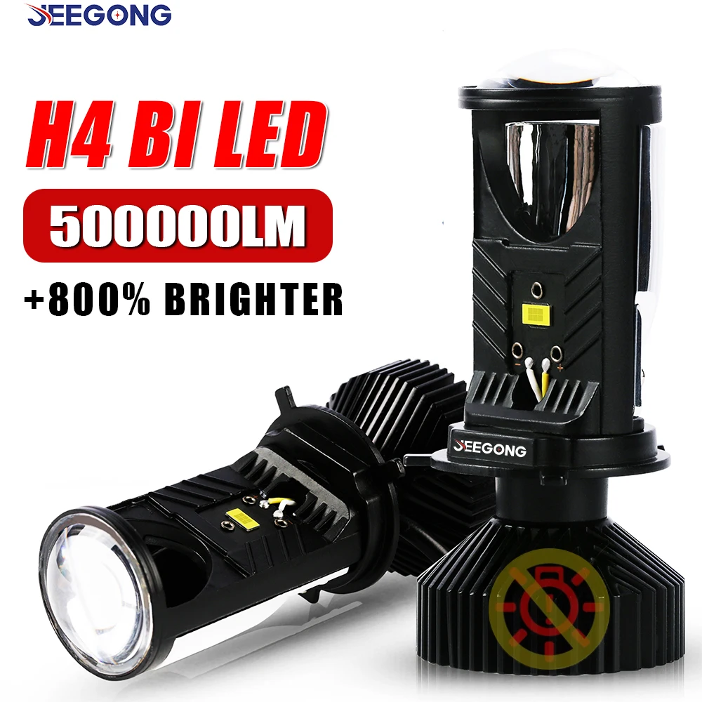 H4 LED Lens Bulb Plug & Play CANBUS 500000LM Super Bright H4 Bi Led Light Motorcycle Car Headlight Dual Projector High Low Beam