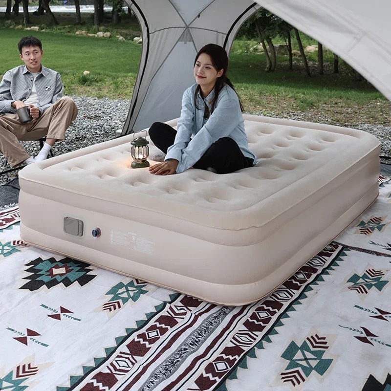 Cama de luxo inflável moderna dupla para crianças, economia de espaço, cama beleza, camping princesa, mobília ao ar livre, piso