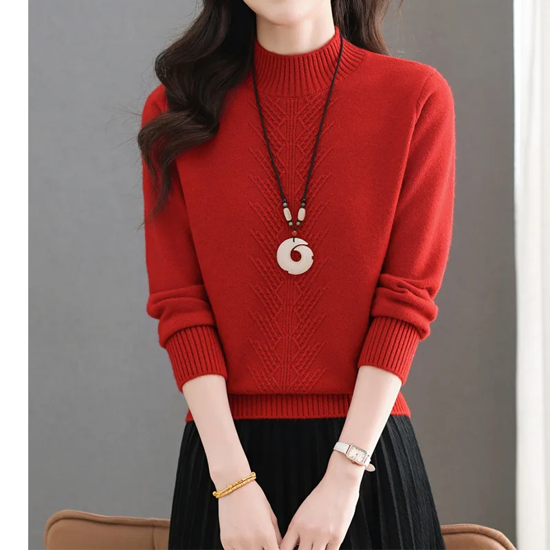 Nouveau automne hiver vêtements femme demi col roulé chaud Pollovers à manches longues femmes Pull haut Pull dames tricots Blouse