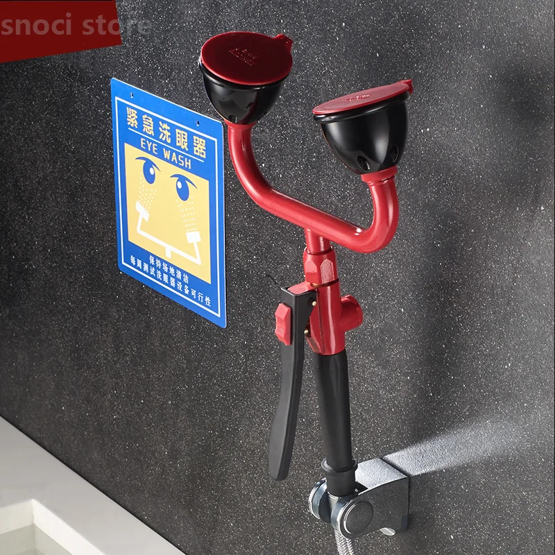 304 Stainless Steel Mobile Handheld Double Eye Washer, Wall-Mount Eyewash/Drench Hose Unit with Squeeze-Open Valve，1 piece