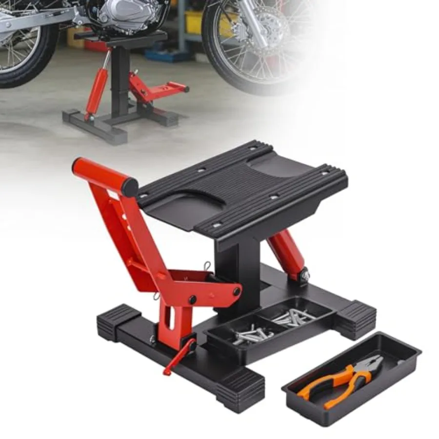 

Гидравлическая подставка для мотоцикла (для эндуро) 1000 фунтов с регулируемой высотой, съемным лотком для инструментов и дополнительной платформой