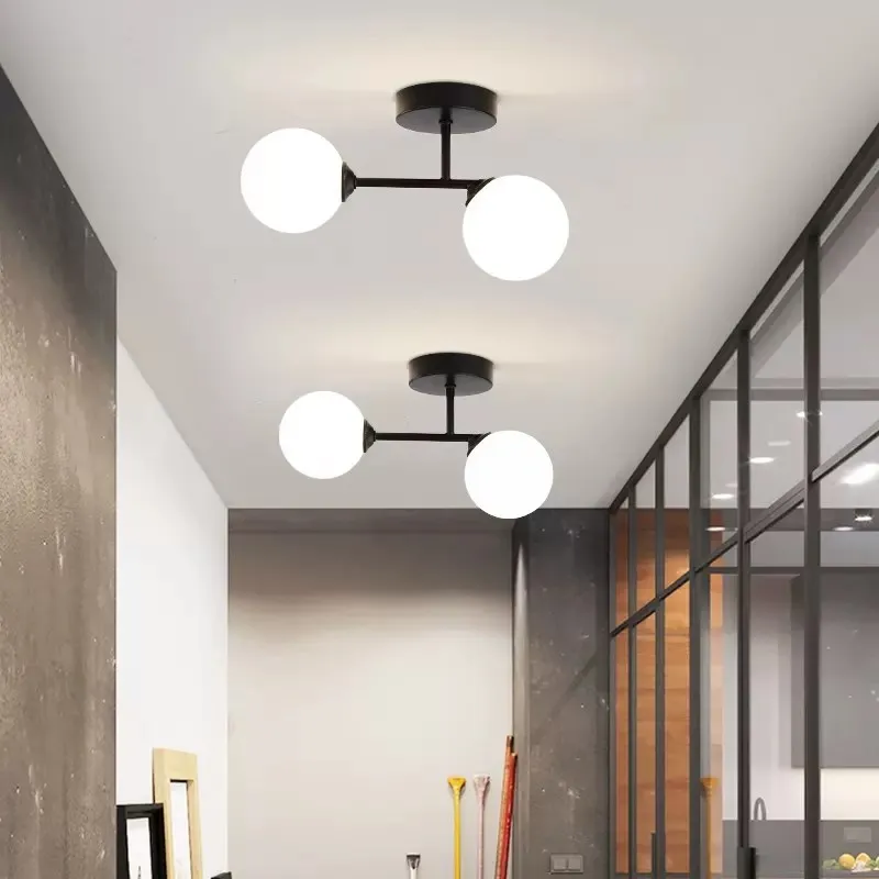 Modern Glass Ceiling Light Minimalist Black Gold 1/2 Heads Indoor Lighting For Hallway Aisle Balcony Entryway Cloakroom Fixtures