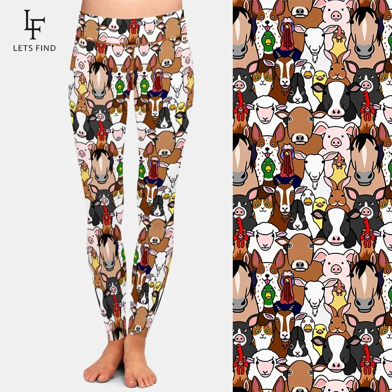 LETSFIND High Quaility Women Legging Super Soft Milk Silk Printing Cartoon Farm Animals Pattern Women  Fashions High Waist Pants