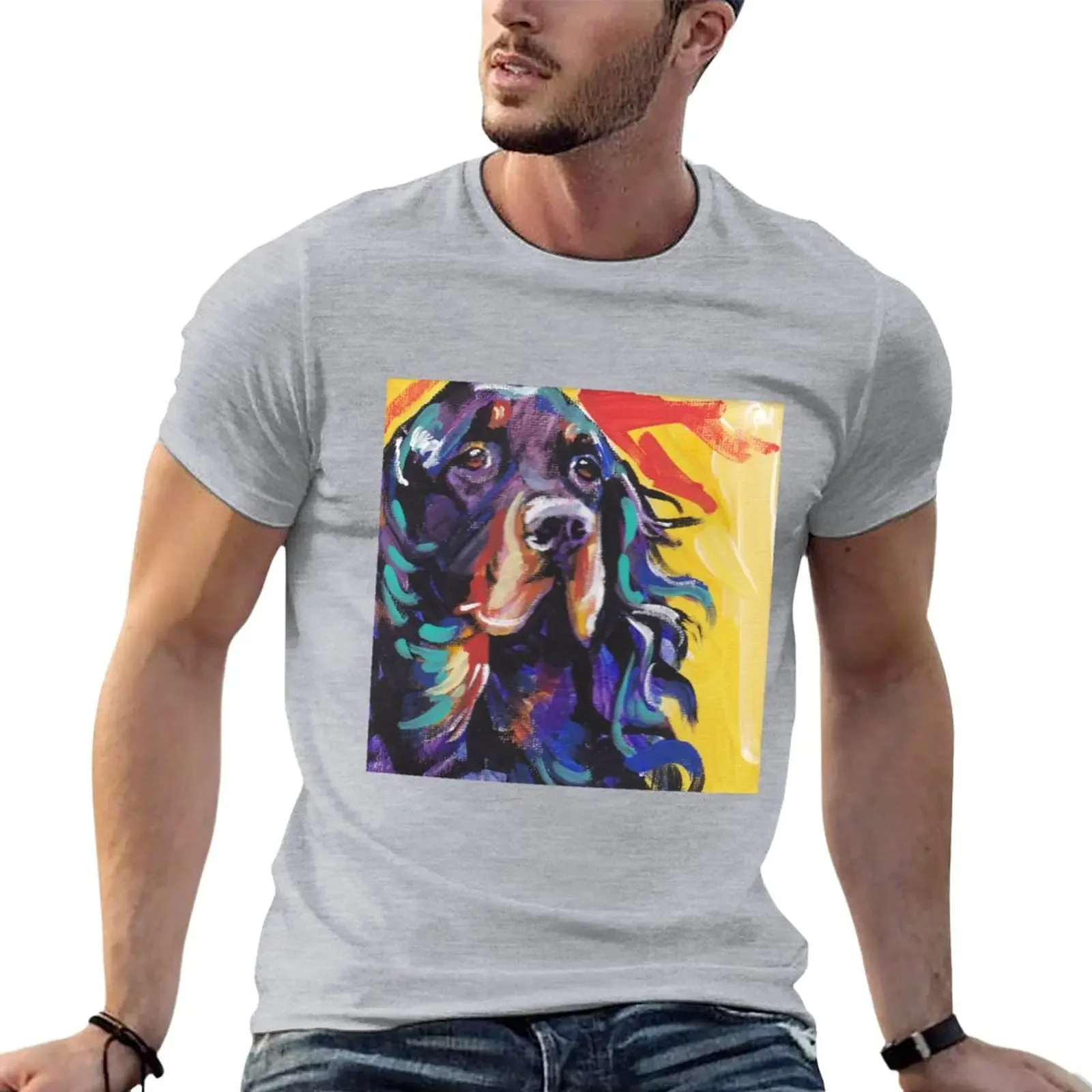 Gordon Setter Dog Bright colorful pop dog art T-Shirt new edition quick drying sweat Men's cotton t-shirt