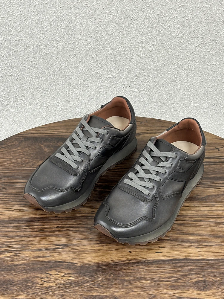 Handmade Vintage Sports Shoes Men's Style Thick Bottom Casual Shoes Agan Shoes Leather Inner Material Fabric Inner Material