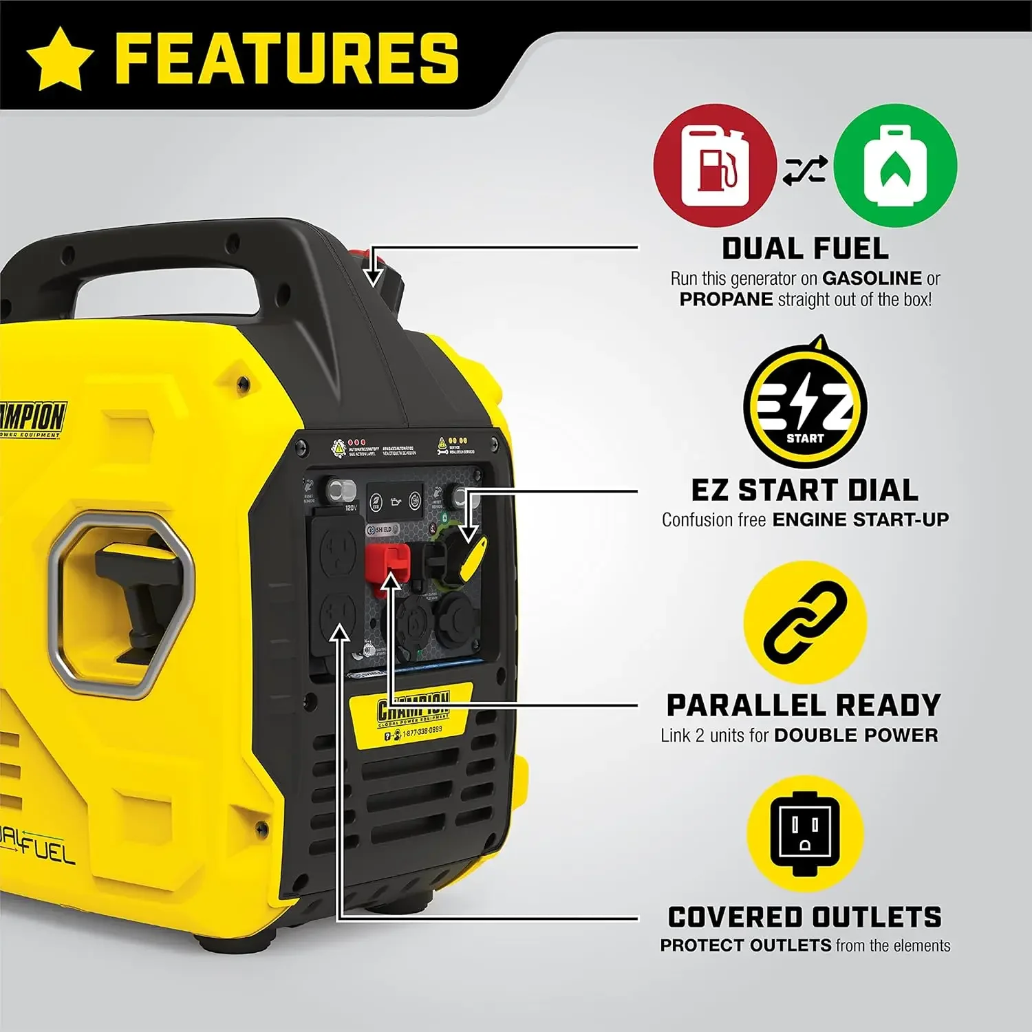 [XMSJ-Limited Stock, Buy Now!]2500-Watt Dual Fuel Ultralight Portable Inverter Generator with Quiet Technology and CO Shield