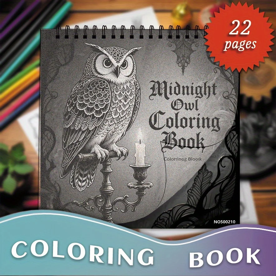 

Owl Coloring Book - 8.27 x 8.27 inches, 22 pages - Helps relieve stress and improve mood, suitable for teenagers and adults.