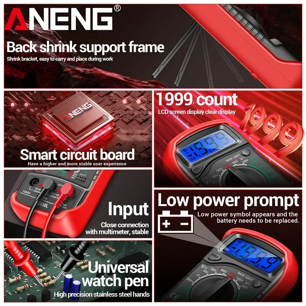 ANENG XL830L Digital Multimeter Smart Voltage AC/DC Resistance Ammeter hFE Triode Ohm NCV Diode Multimetro Tester Meter Tools