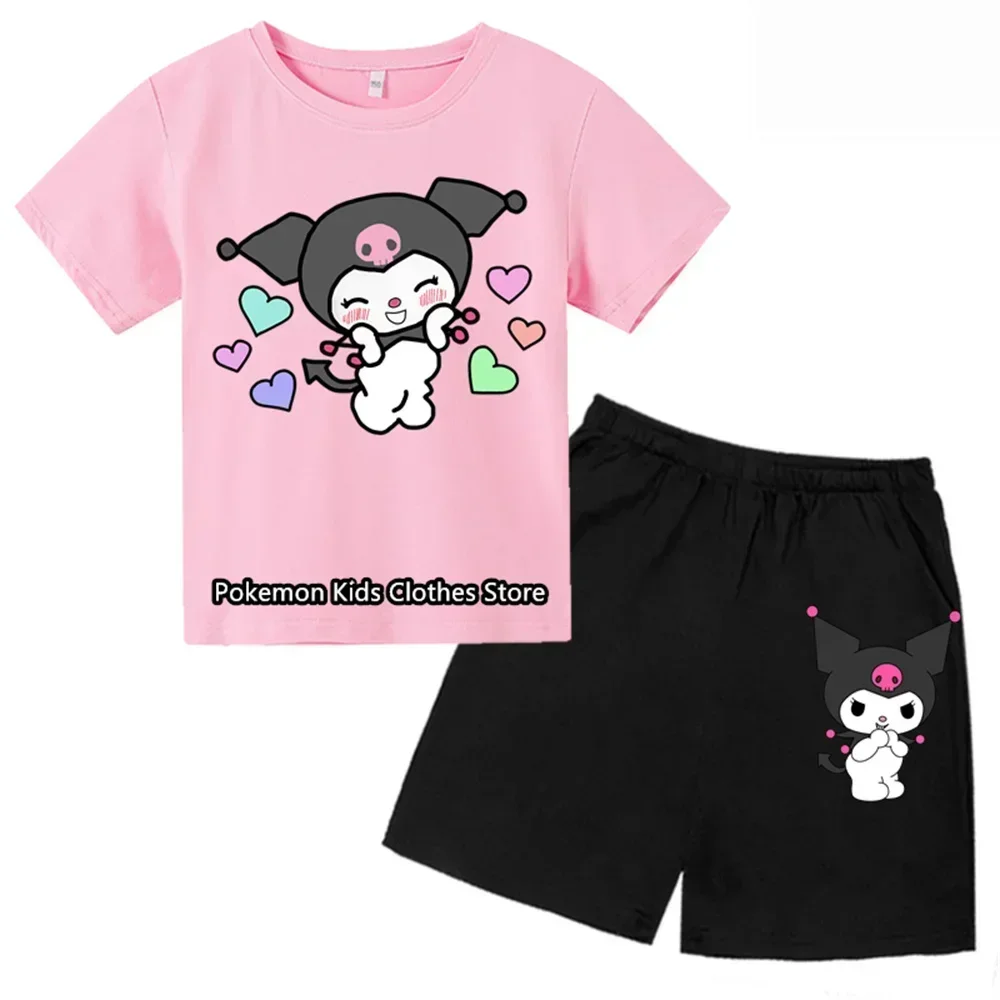 

Sanrio Kuromi T-shirt 3-12 Years Old Kids T-shirt Anime Manga Cartoon Tops Casual Teen T-shirt Girls Boys Short Sleeve Set