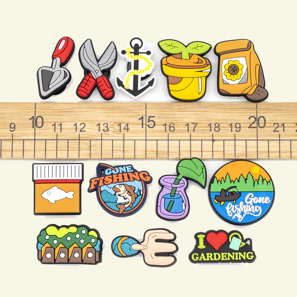 1/14 قطعة سلسلة زراعة الحديقة الأحذية السحر مقص البذور مجرفة إكسسوارات الأحذية دبابيس للنساء الرجال تسد مشبك الزينة