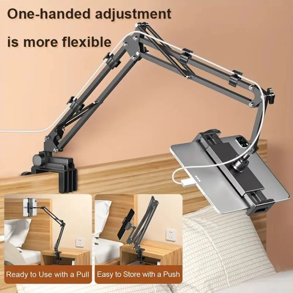 Adjustable Bed Tablet Holder Long Arm Metal Desktop Tablet Stand Rotatable Clamp Lazy Bracket for 4.7-13