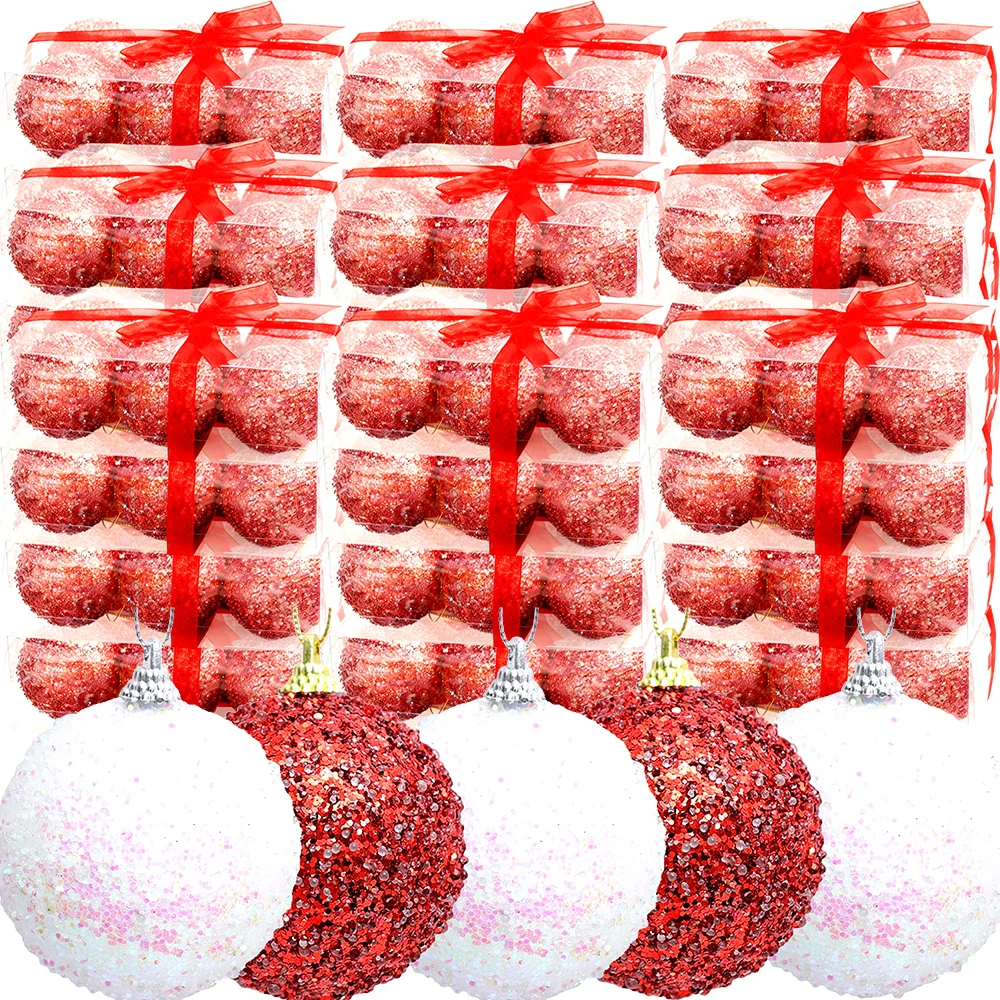 

Набор из 6/18 лазерных новогодних шаров с блестками, бело-красные подвесные украшения с бусинами, для декора дома и вечеринок, подарки на Новый год, DIY