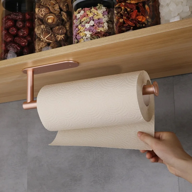 Aluminum square round cabinet kitchen paper towel holder No punching kitchen paper roll holder wall mounted paper towel holder