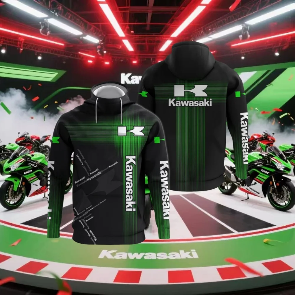 

Kawasaki Autumn Hot Selling Quick Drying Breathable Hooded Polyester Material 3D Printed Casual Outdoor Sports Hooded Sweatshirt