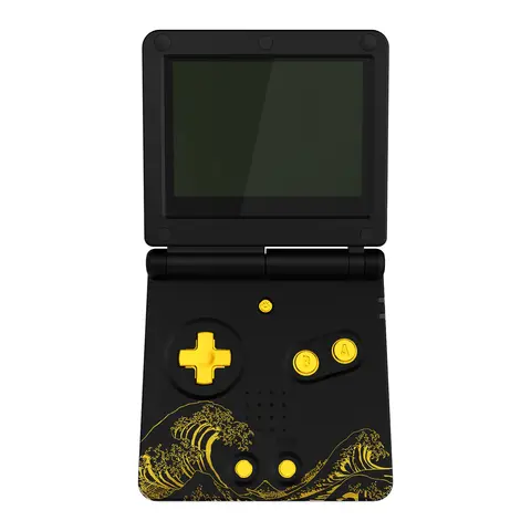EXtremeRate 게임보이 어드밴스 SP (GBA SP) 교체 하우징 쉘, 그레이트 골드 웨이브 오프 가나가와-블랙