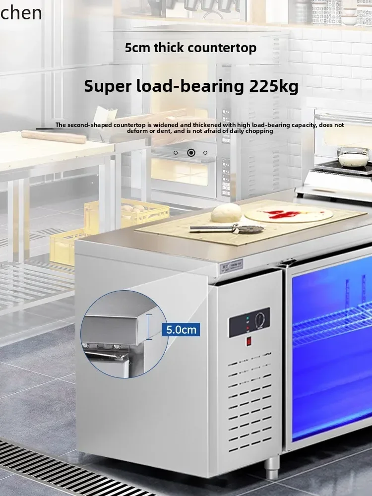refrigerated workbench milk tea shop kitchen refrigerator blue light double temperature flat cabinet horizontal freezer air