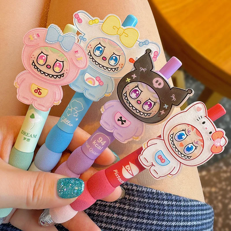 Labubu New Cartoon Monster Soft Grip High Beauty Cute Girl Heart Ball Press Pen for Students