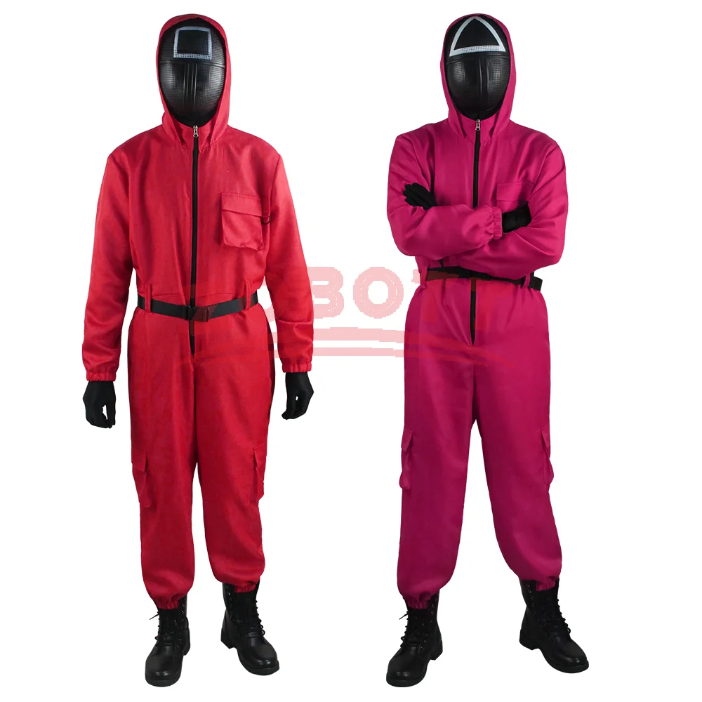 Rosa Overall-Kostüm-Set für TV-Spiele (Handschuhe + Hosenträger) – atmungsaktives Cosplay-Outfit, Rollenspiel-Partykleidung für Jungen und Mädchen