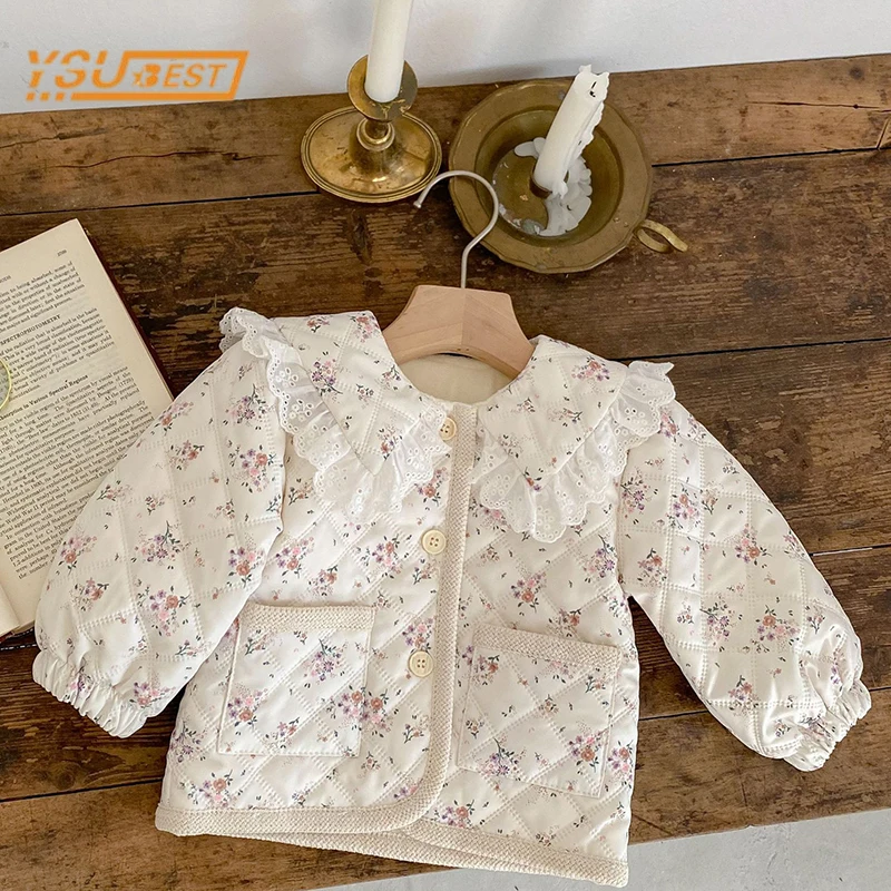 Winter Kids Baby Girls Long Sleeve Thickening Printing Warm Cotton-padded Clothes Infant Baby Girls Children Clothes Coat