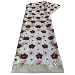 Nigerian Lace Fabric with Sequins 2025 High Quality African French Mesh Lace Fabric For Women Wedding Dresses Sew