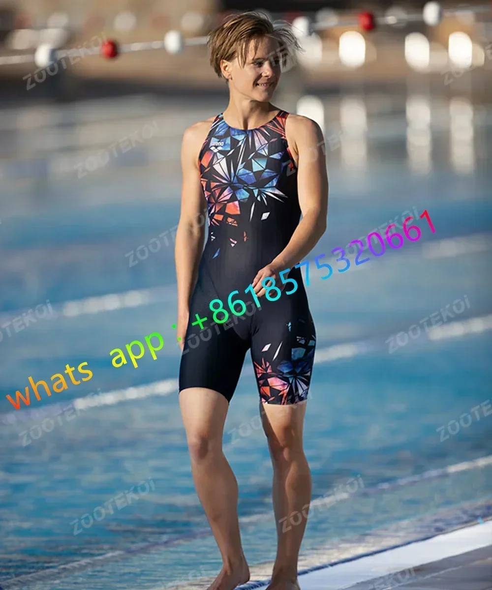 Womens Swimsuits Racerback Athletic One Piece Bathing Suits Knee Length Bodysuit Swimming Pool Triathlon Race Bodysuit Swimwear