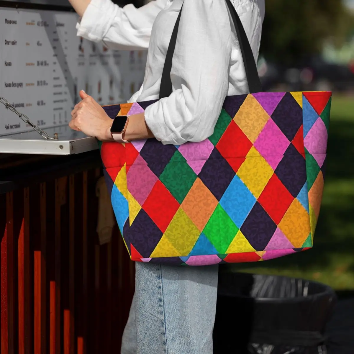 

Mardi Gras Harlequin Plaid Playing Cards Rhombi Beach Tote Bag Sport Gym Yoga Duffle Large Tote Bag Women Travel Bag Fitness bag