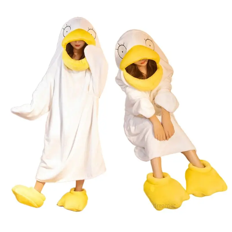 

Frightened Big Eyed Duck Sleeping Bag Plush Pajamas Duck Claw Shoes Thickened Flannel Plush Sleeping Bag Halloween Dress Up Gift