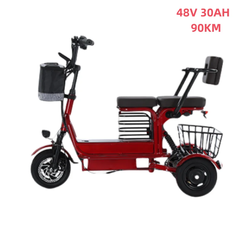 Krachtige ouder-kind volwassen elektrische driewieler 3 wiel voor ouderen 2 zitplaatsen 800W batterij verwijderbare lange afstand elektrische scooter 90KM