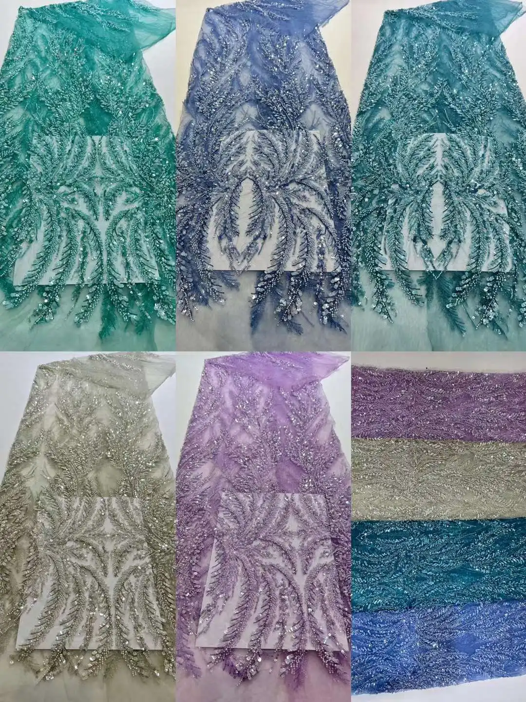 New 3D Sequins Embroidery French Mesh ,Beaded African Nigeria Fabric Lace ,Ladies\'s Dress ,Bride Dress ,Color Customization