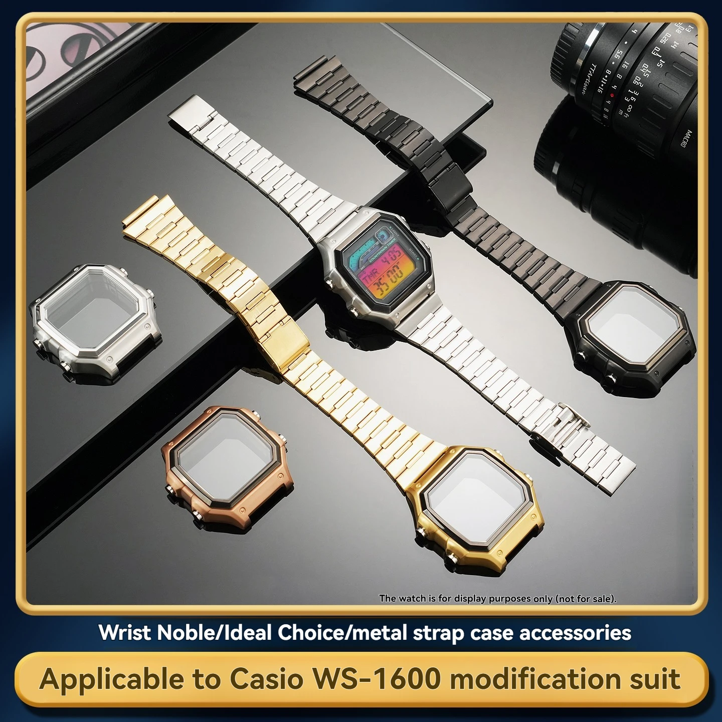 Adapt to Casio small square WS-1600 AE-1200 AE-1300 stainless steel strap case set upgrade metal watchband shell accessories