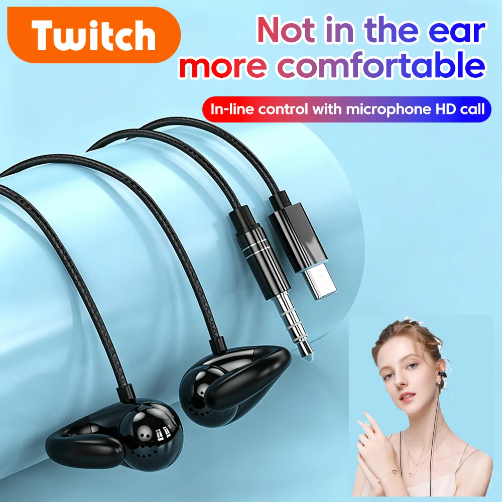 Ear-clip Style Wired Earphones Not In ear wired earphone Type C 3.5mmHiFi Stereo Sports Earbuds with Mic For iPhone16 17 Samsung