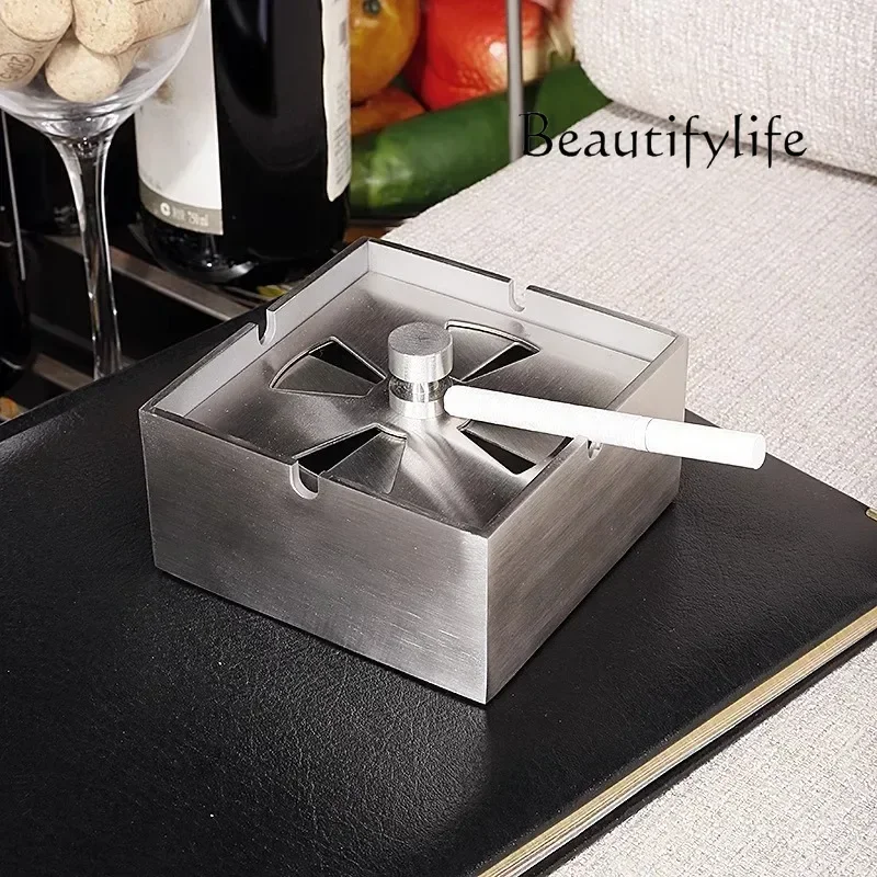 Creative stainless steel ashtray with cover large personalized seal trend living room bedroom office windproof household ashtray