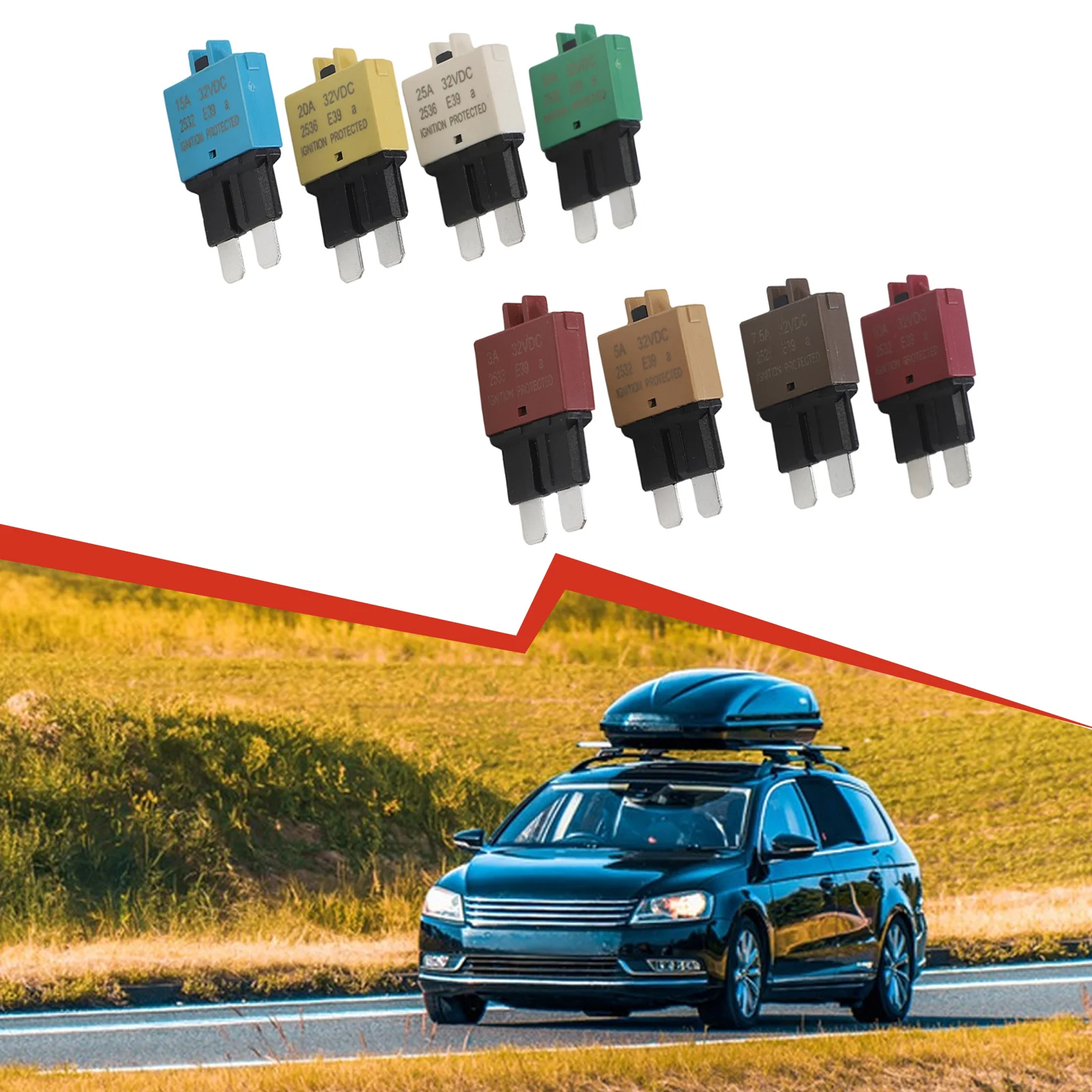 8 pcs Manual Reset Circuit Breaker Blades with Mixed Amperage 3A to 30A for Marine RV Truck and Car Electrical Circuits
