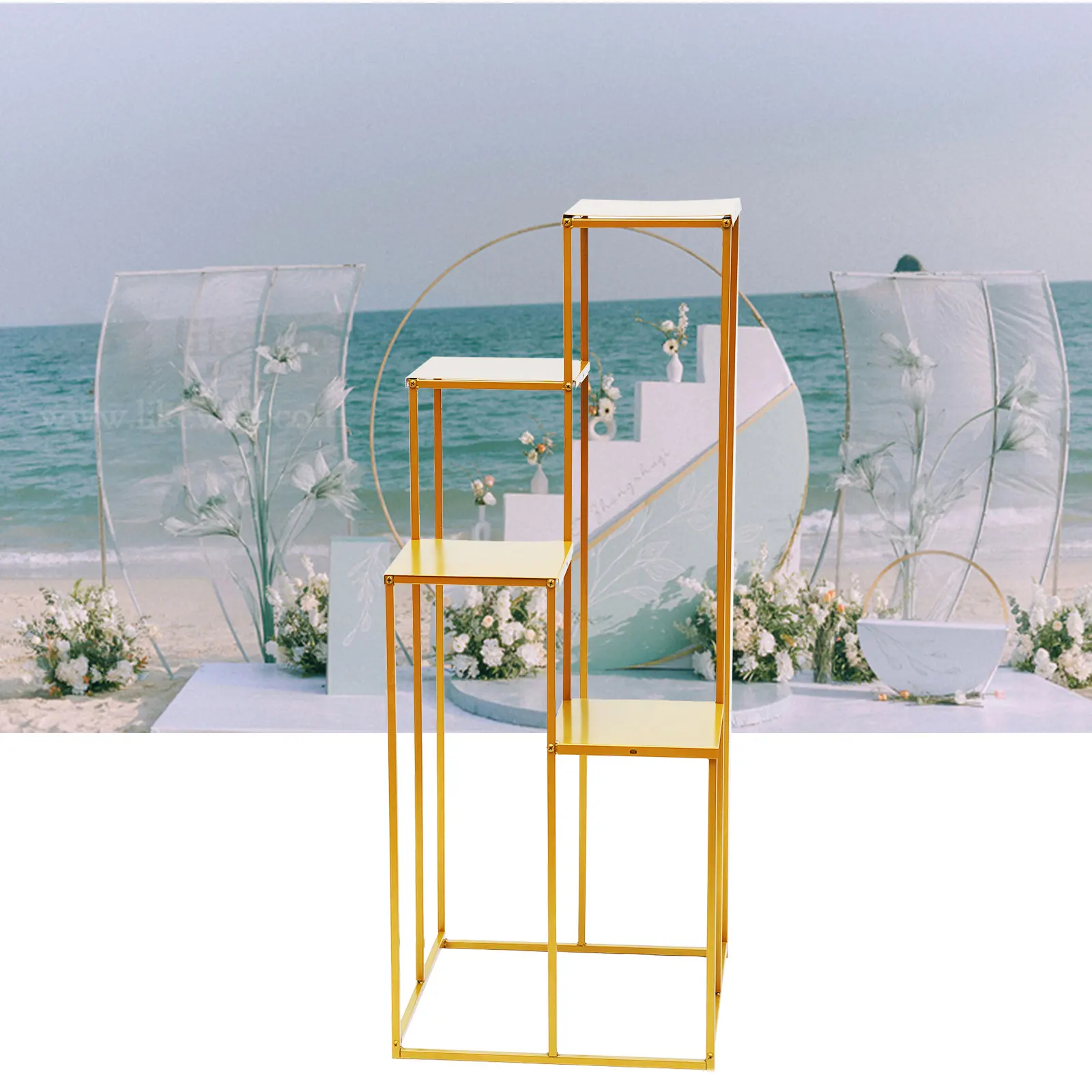 

Gold 4-Tier Wedding Flower Stand, Steel & High-Temp Baking Paint, 22.05lbs Load—Staggered Design for Weddings/Home Decor
