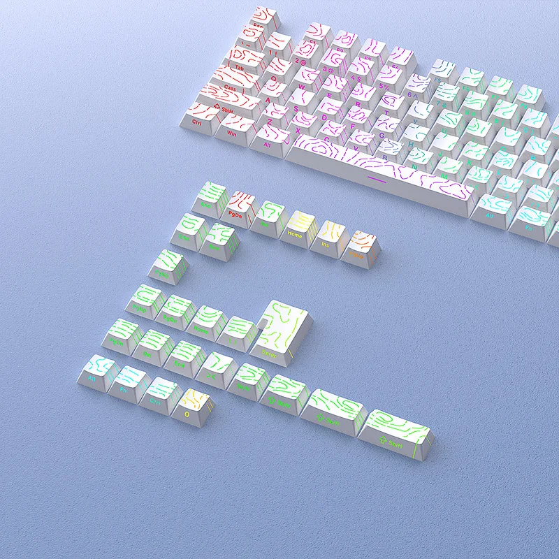 134 مفتاحًا مزدوج النار PBT أغطية مفاتيح بيضاء كفاف مضاءة جانبية RGB أغطية مفاتيح بإضاءة خلفية ملف تعريف الكرز لمفاتيح MX لوحة المفاتيح الميكانيكية