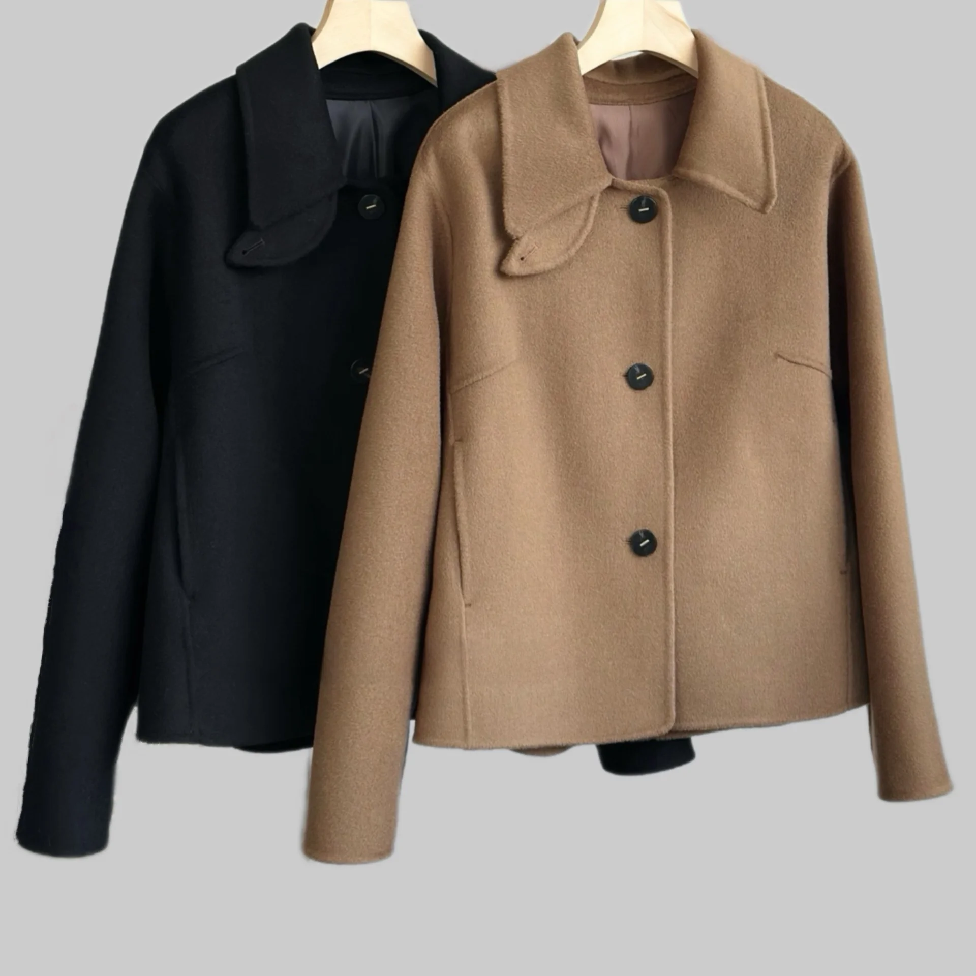 Cappotto Camere ort in lana cucita a mano su due lati con colletto classico Lemon Cheese MIN25 Autunno Faion Commute Sle Ja...