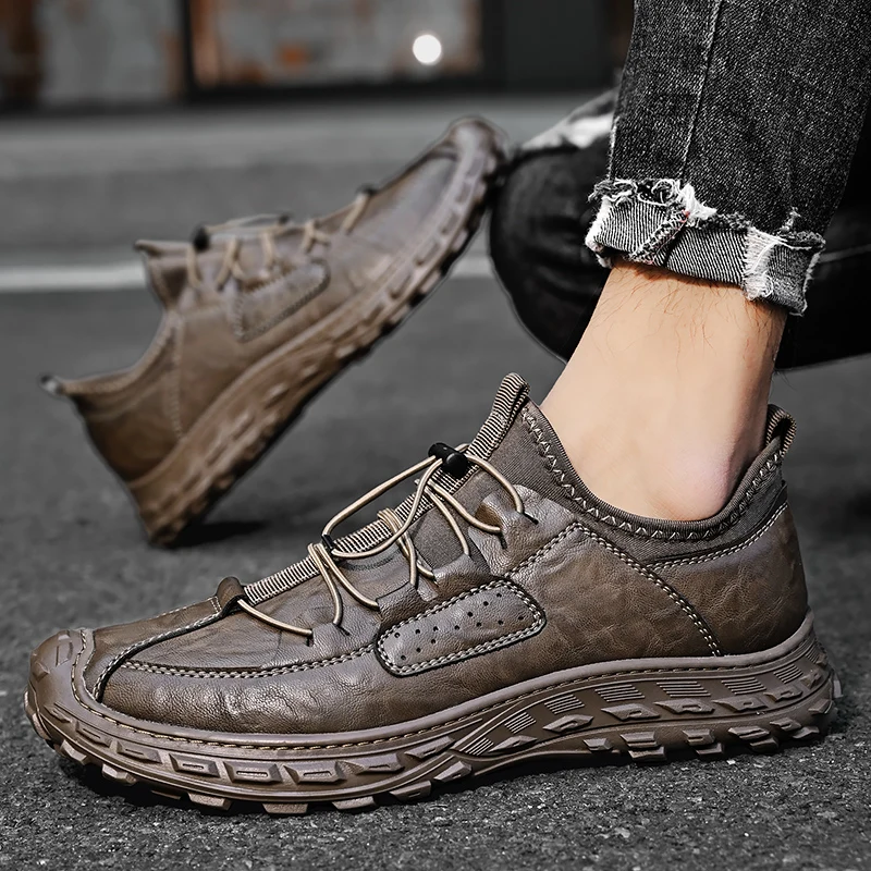 

Fashion Men's Casual Sneakers Leather Breathable Outdoor Hiking Shoes Men Non-Slip Trekking Shoes Mens Moccasins Zapatos Hombre