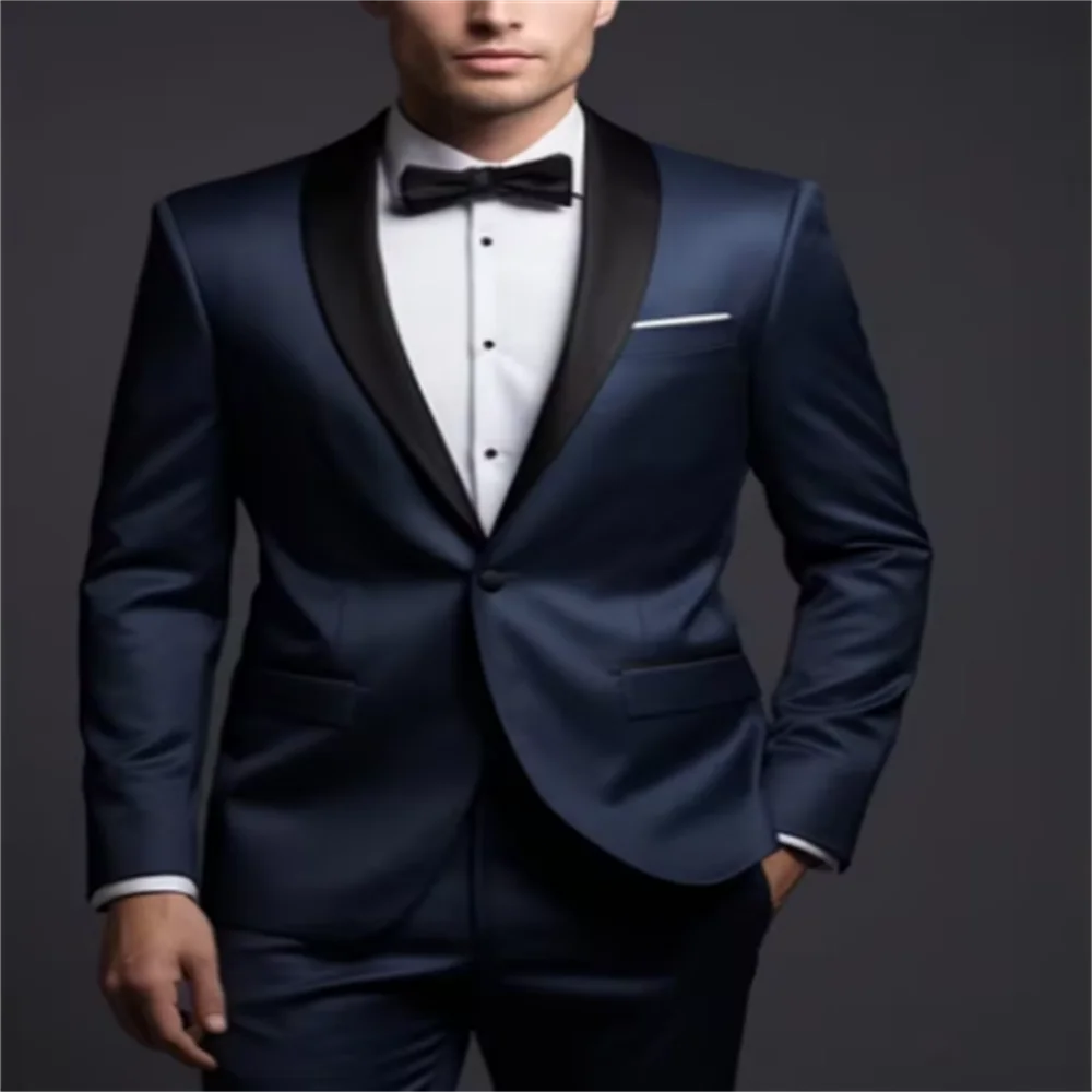 

Men Suits 2 Piece Set Chic Shawl Lapel Single Button Tuxedo Groom Wedding Party Formal Dinner Banquet Solid Male Suit Slim