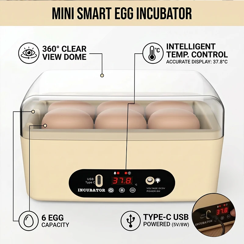 6-Eg gUSB Fully Automatic Incu bator Intelligent Temperature Control Auto Eg g Flipping Ultra-Quiet Power Bank Supported Hatcher