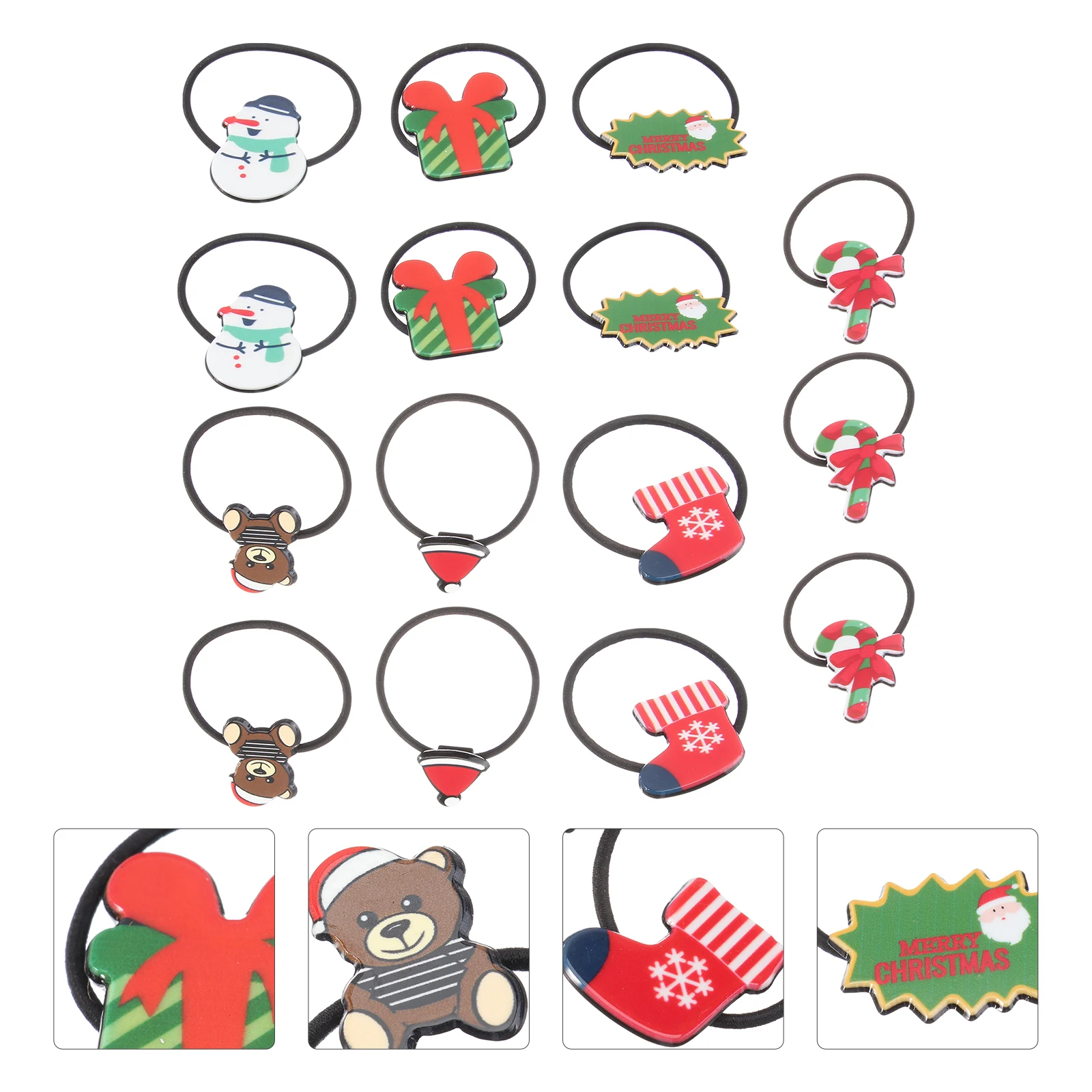 

15pcs Kids Hair Girl Ponytail Holders Children Christmas Cartoon Resin Decorative Elastic Tie Accessories