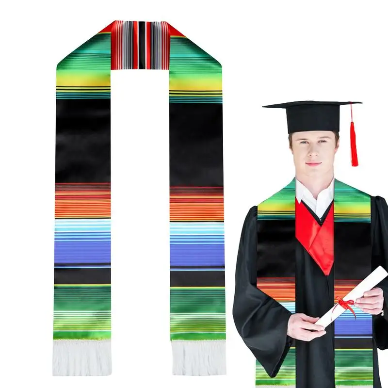 Mexican graduation shawl belt Deluxe Mexican Graduation Sash Graduation Ceremony Party Supplies Long Scarves rainbow Striped