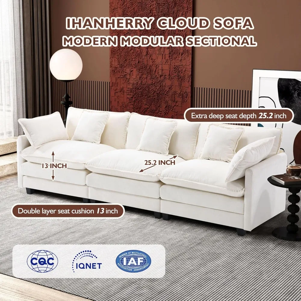 111.4 Inch 3-Seater Cloud Sofa, Modular Sectional Couch, Modern Deep Seat Sofa for Living Room