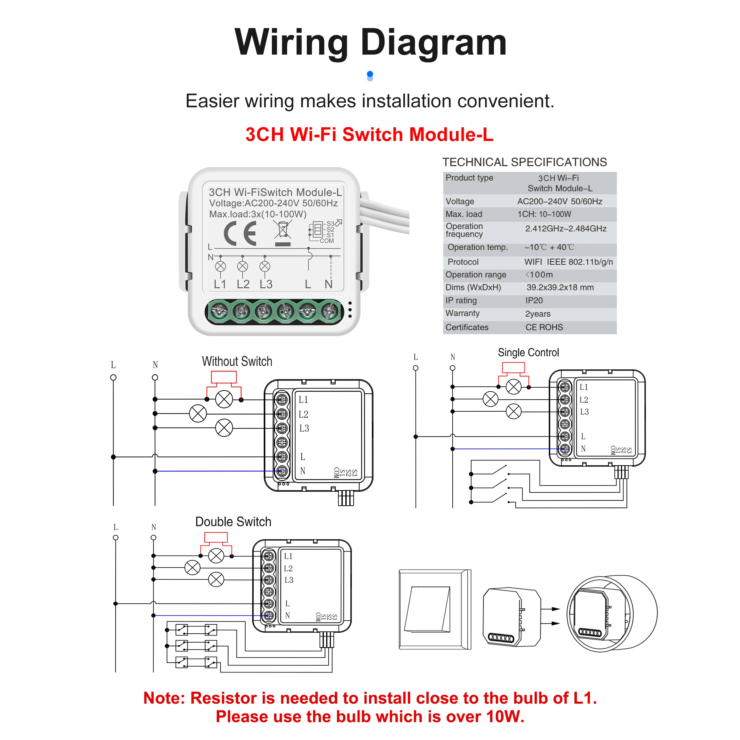 GIRIER-Módulo de interruptor de luz WiFi inteligente Tuya, 1, 2, 3, 4 entradas, No Neutral, 220V, compatible con Control de 2 vías, Alexa, Hey,