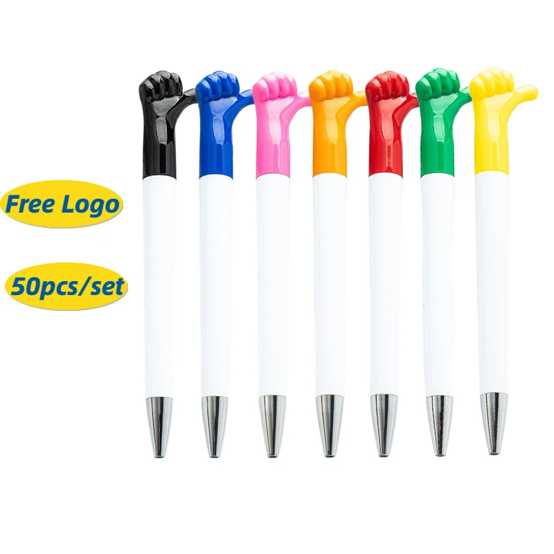 

50pcs Cartoon Gesture Styling Pen Plastic Gift Ballpoint Pen Free Logo Advertising Thumb Pen Set Stationery Freebies Wholesale