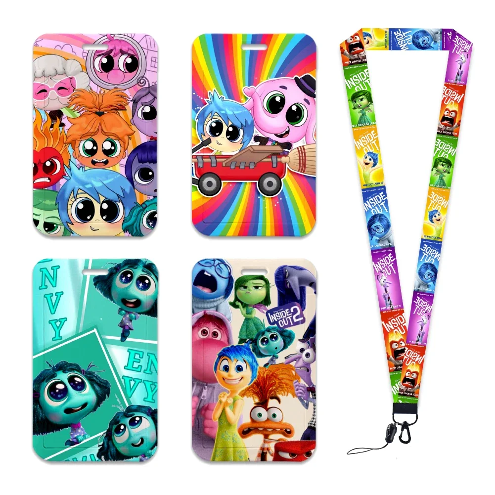 Disney Inside Out 2 Card Lanyard, ID Badge Holder Strap, Estojo de passagem de ônibus universitário, Tampa Slip, Titular do cartão de crédito, Novo