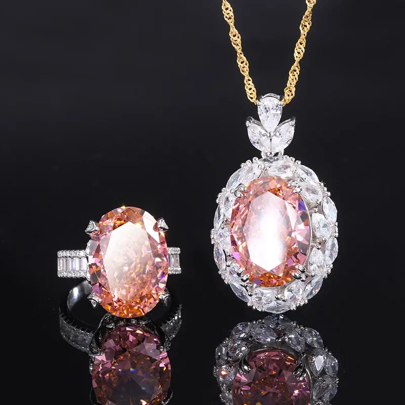 18K Gold Set with PT950 Platinum High Carbon Diamond Padparadscha 13*18 Creative Hollow Fashion Women's Suit